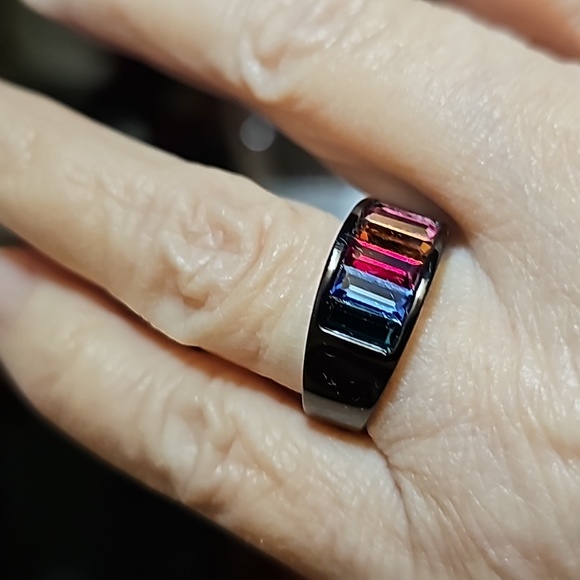 Costume ring with black band and multicolor stones - Picture 2 of 5